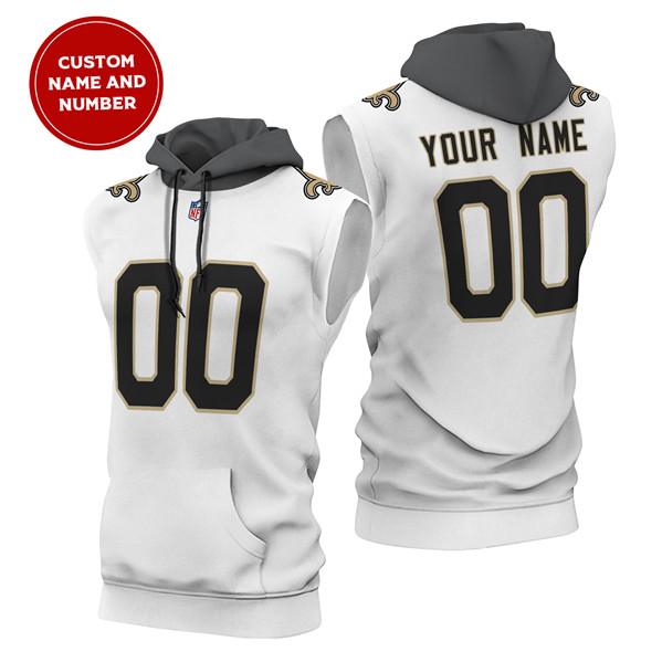 Men's New Orleans Saints Customized White Limited Edition Sleeveless Hoodie Men's New Orleans Saints Customized White Limited Edition Sleeveless Hoodie